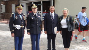 Lt Col Gary Siefert, Col Siegfried Honig (both of the.Veteran Guard 3rd Regiment, National Guard of Pa), Jay Ginsburg, Esquire - President, Philadelphia Flag Day Association, and Patricia Coyne Regent, Daughters of the American Revolution Flag House Chapter.